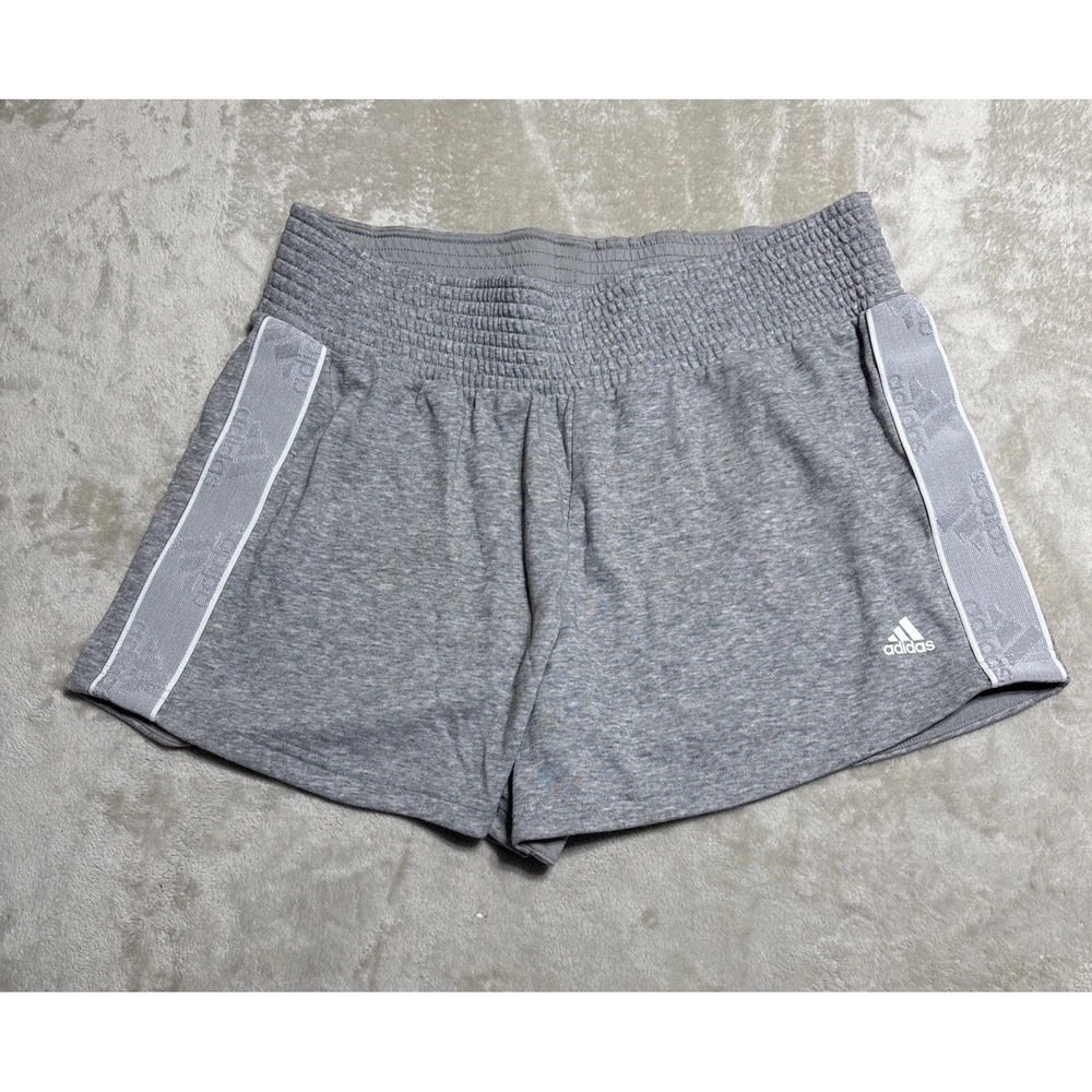 Adidas Gym Sweat Shorts Womens XL Grey Pull On White Tape Logo